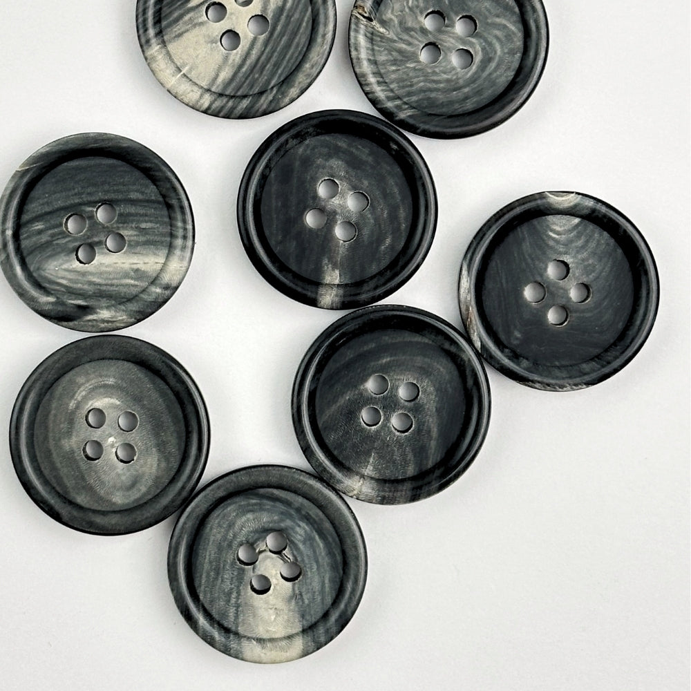 Knap - Ægte Horn - Mat Sort/Grå - 23 mm