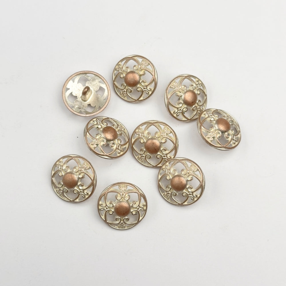 Knap - Metal med Emalje - Bronze/Rosa/Cream - 20 mm