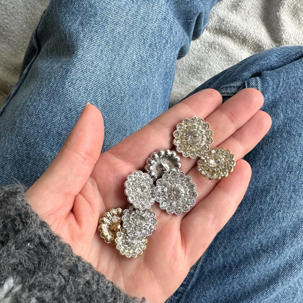 Blingknap - Sølv/Krystal - 15 mm