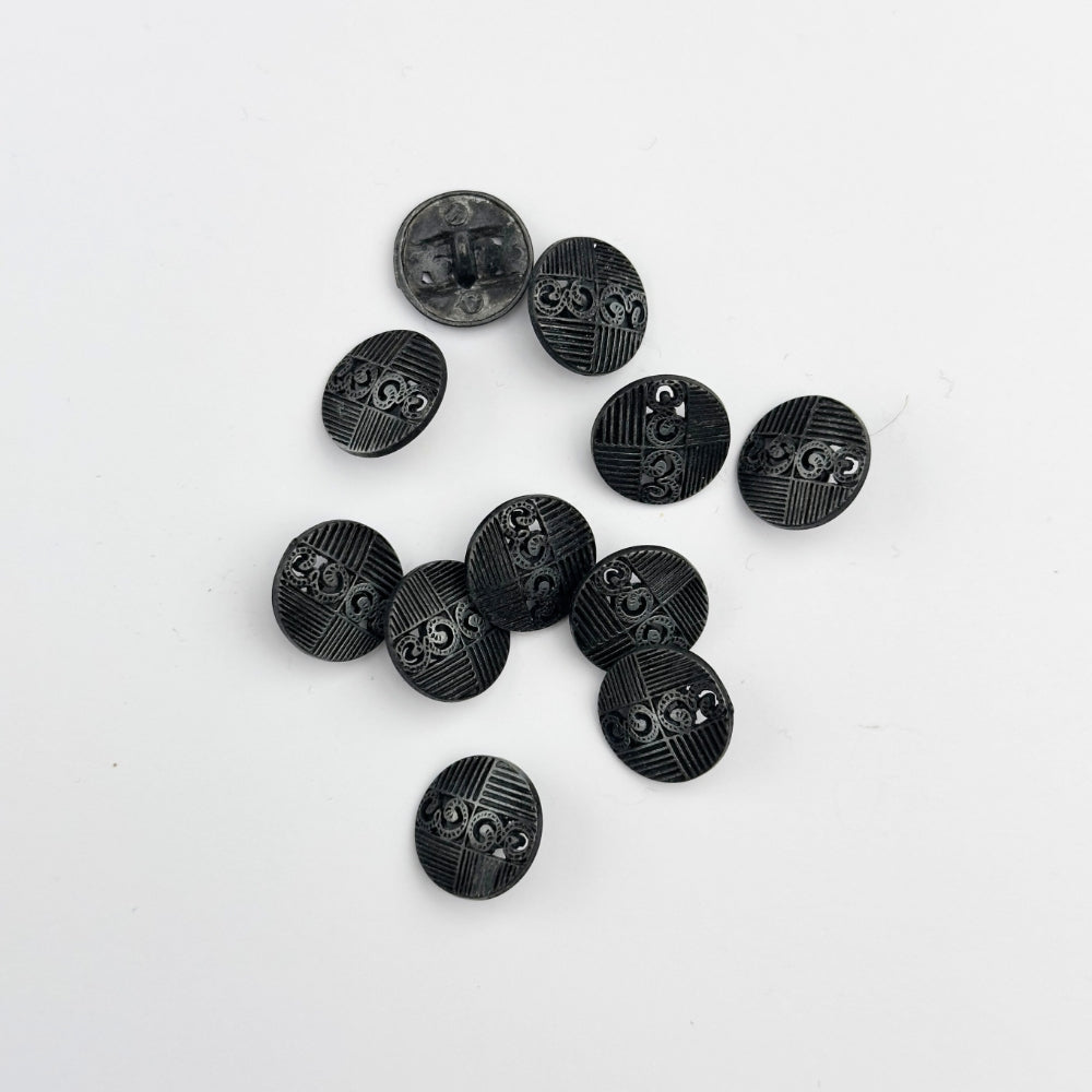Knap - Sort - Antikt motiv - 15 mm