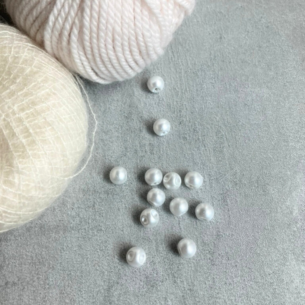 Knap - Rund Perle - Hvid - 10 mm