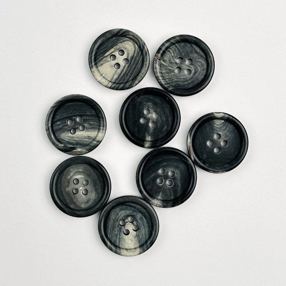Knap - Ægte Horn - Mat Sort/Grå -  23 mm