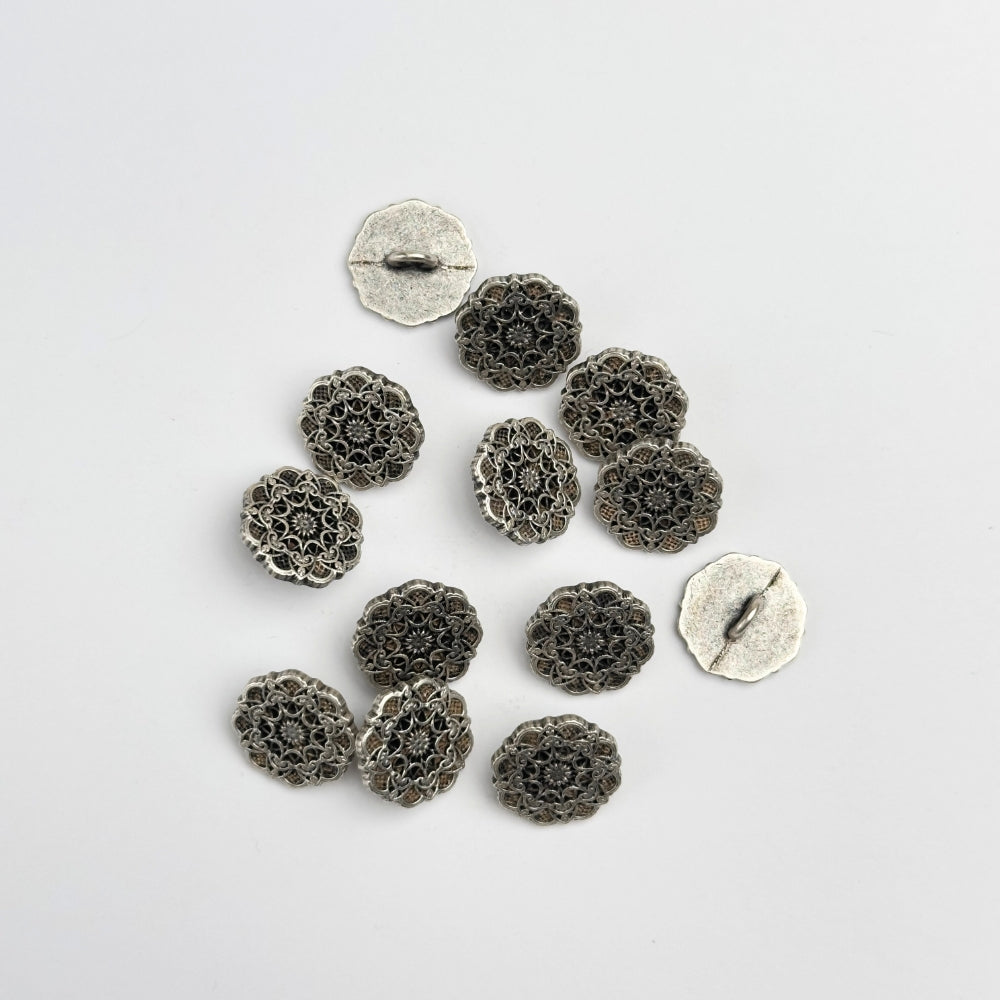 Knap - Metal -Sølv/Sort - 15 mm