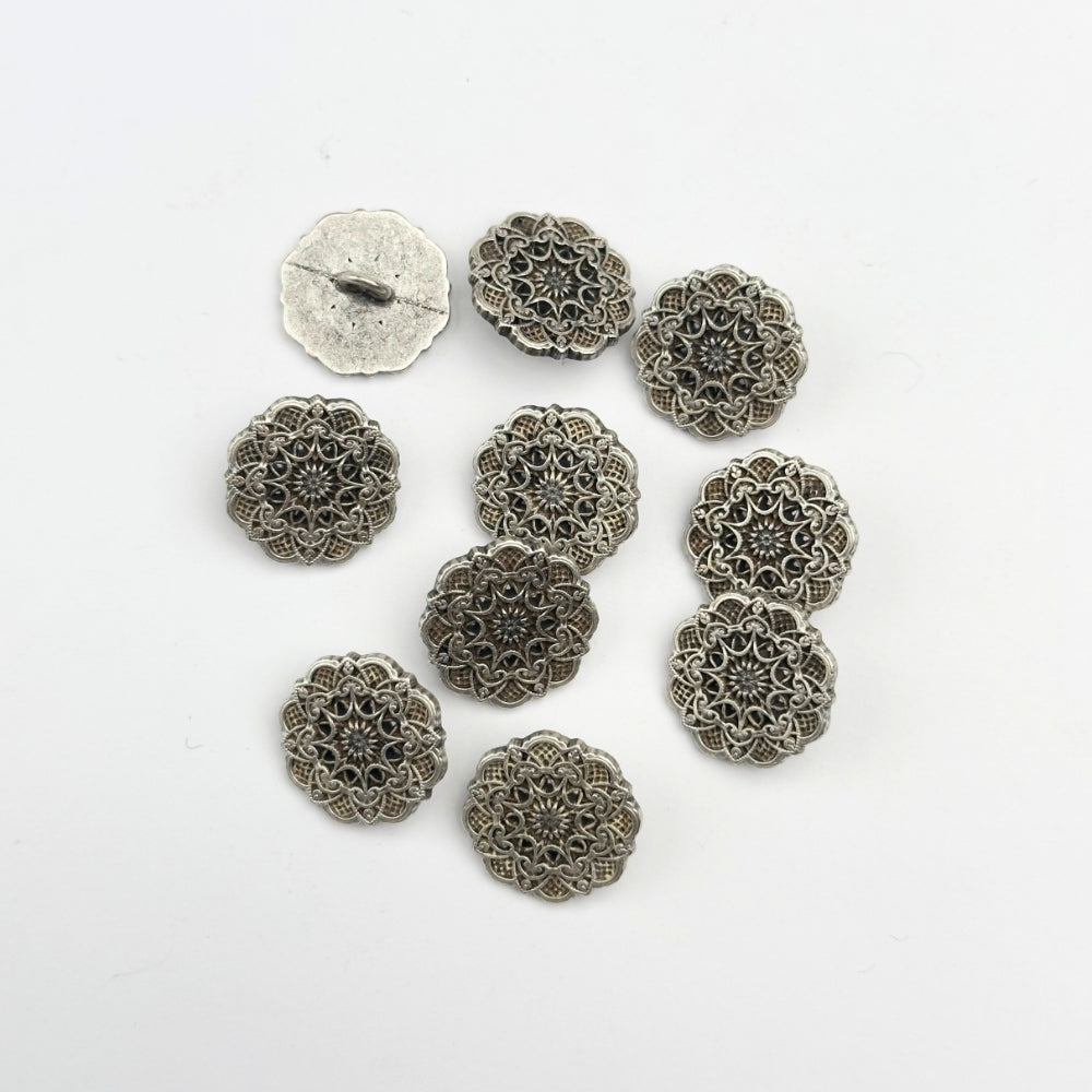 Knap - Metal - Sølv/Sort - 19 mm