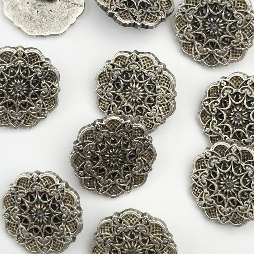 Knap - Metal - Sølv/Sort - 19 mm