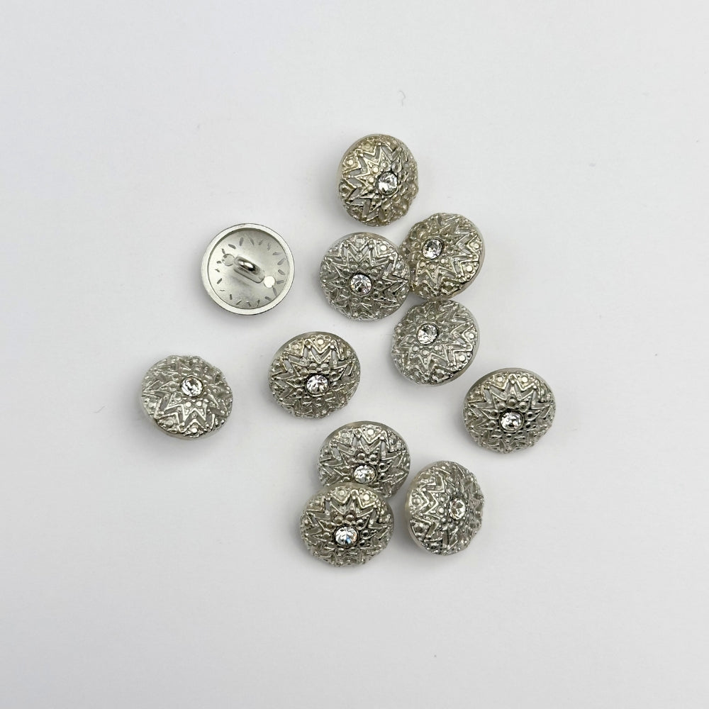 Knap - Metal med Emalje og Krystal - Sølv - 15 mm