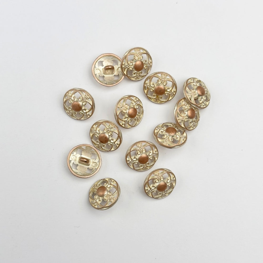 Knap - Metal med Emalje - Bronze/Rosa/Cream - 15 mm