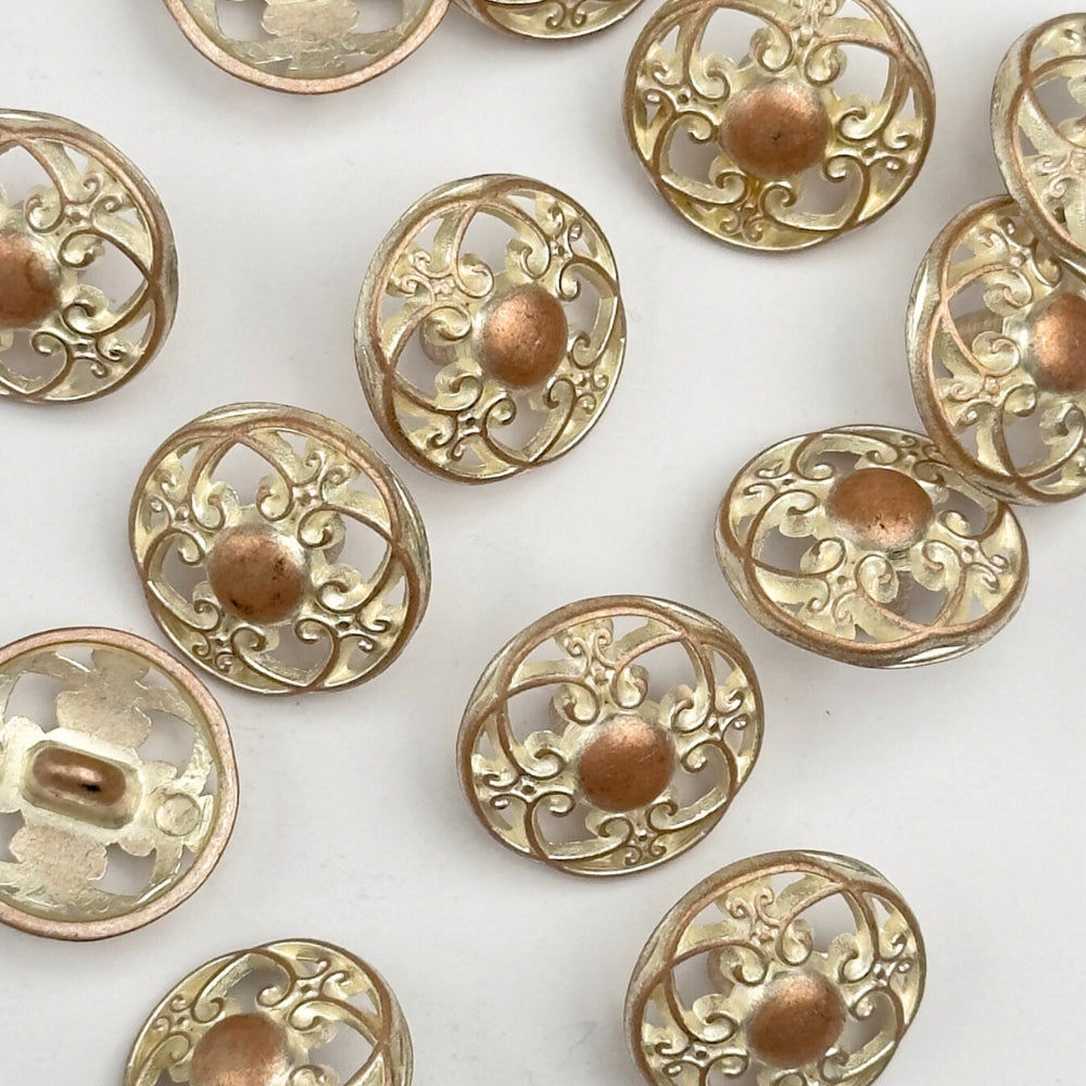Knap - Metal med Emalje - Bronze/Rosa/Cream - 15 mm
