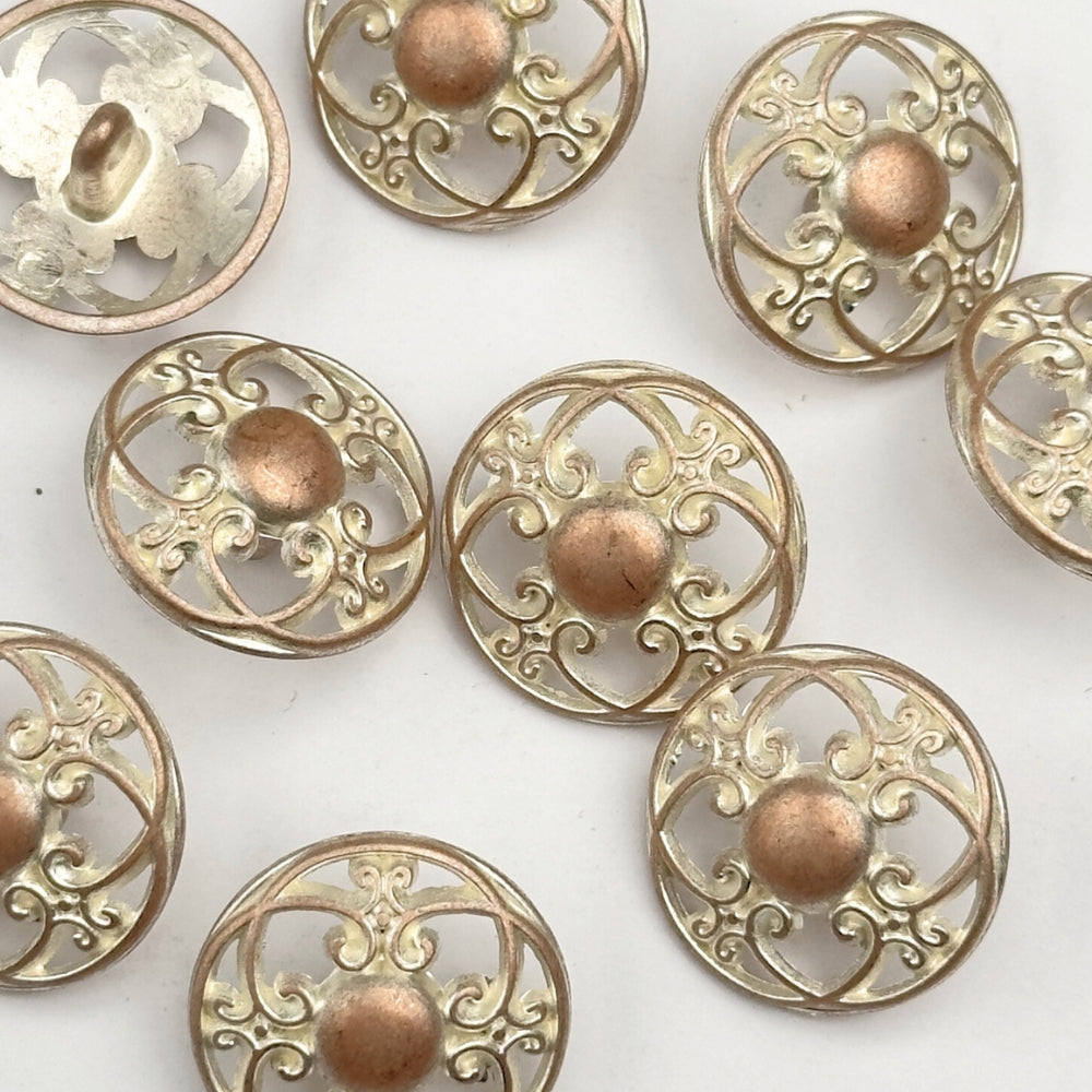 Knap - Metal med Emalje - Bronze/Rosa/Cream - 20 mm