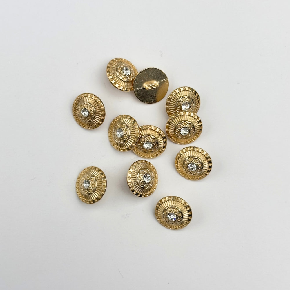 Knap - Metal med Krystal - Guld - 15 mm