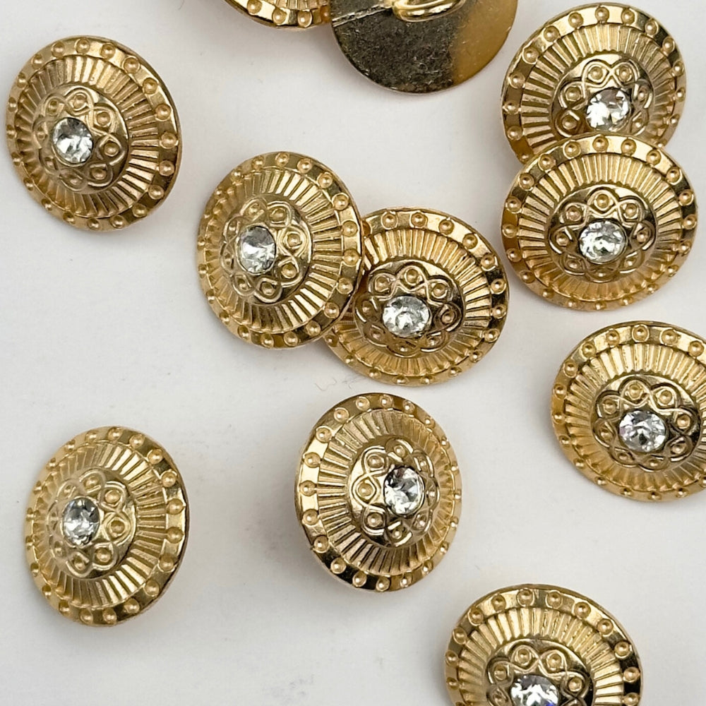 Knap - Metal med Krystal - Guld - 15 mm