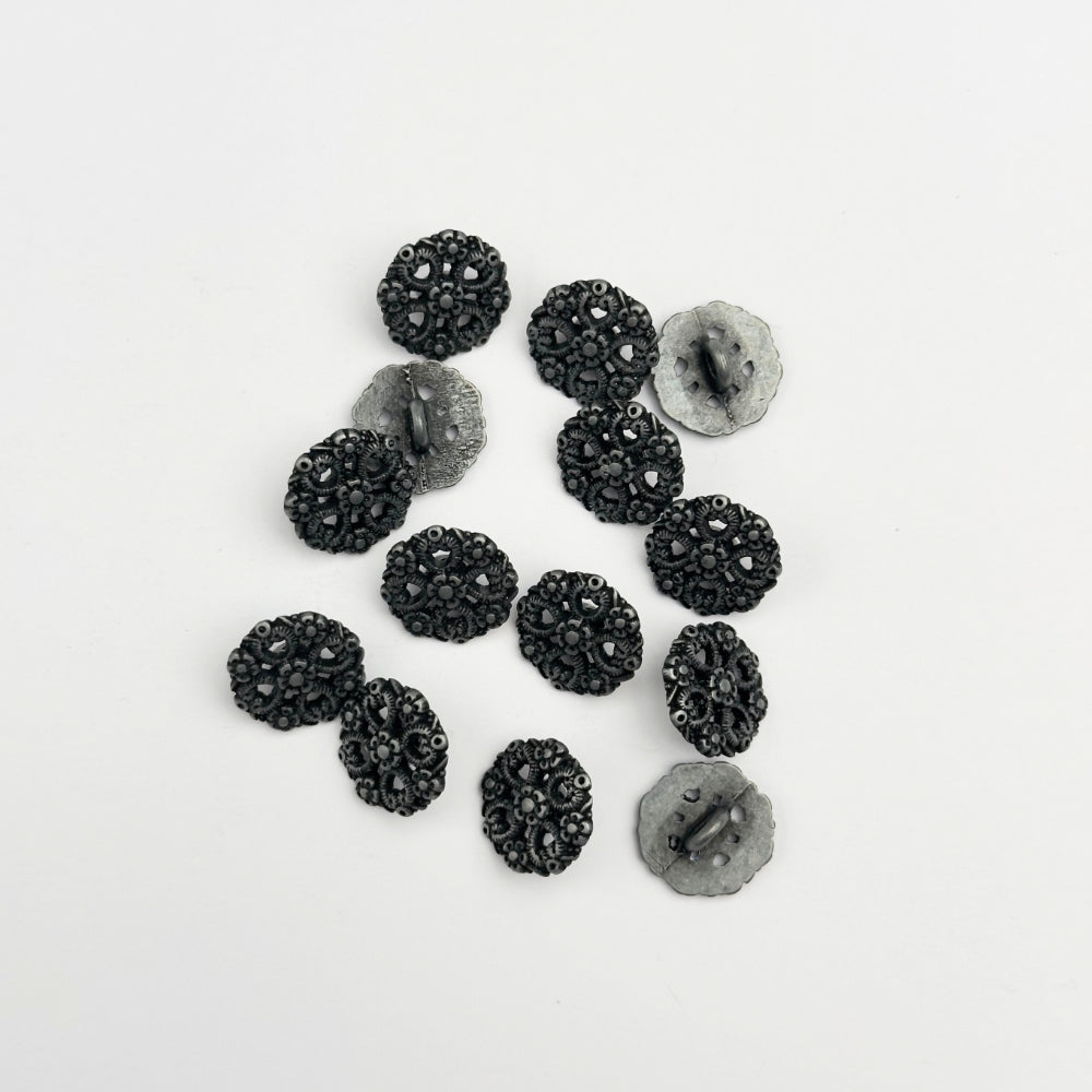 Knap - Metal/Sort - 15 mm