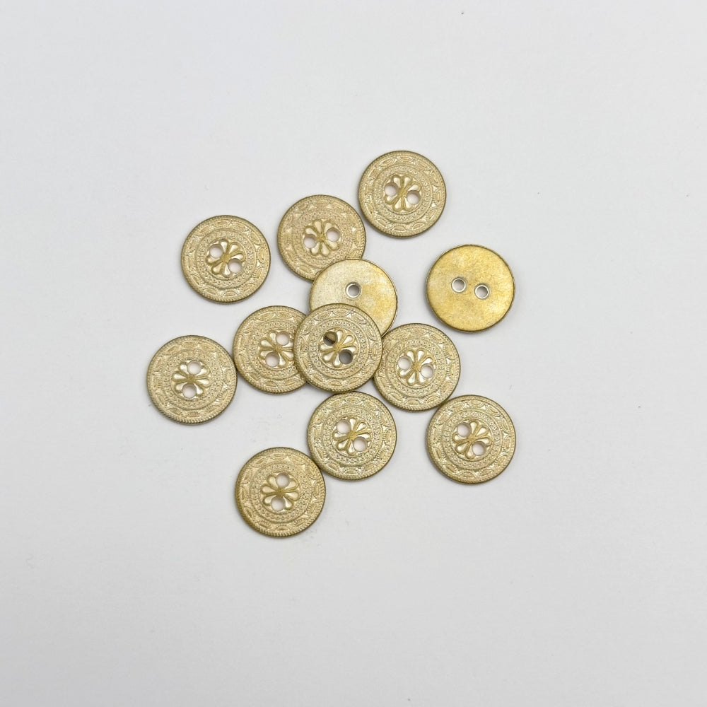 Knap - Metal med Emalje - Mat guld/Cream - 15 mm