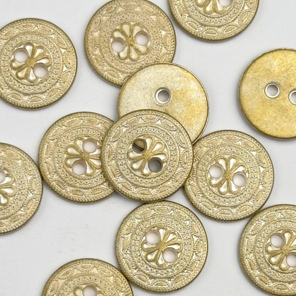 Knap - Metal med Emalje - Mat guld/Cream - 15 mm
