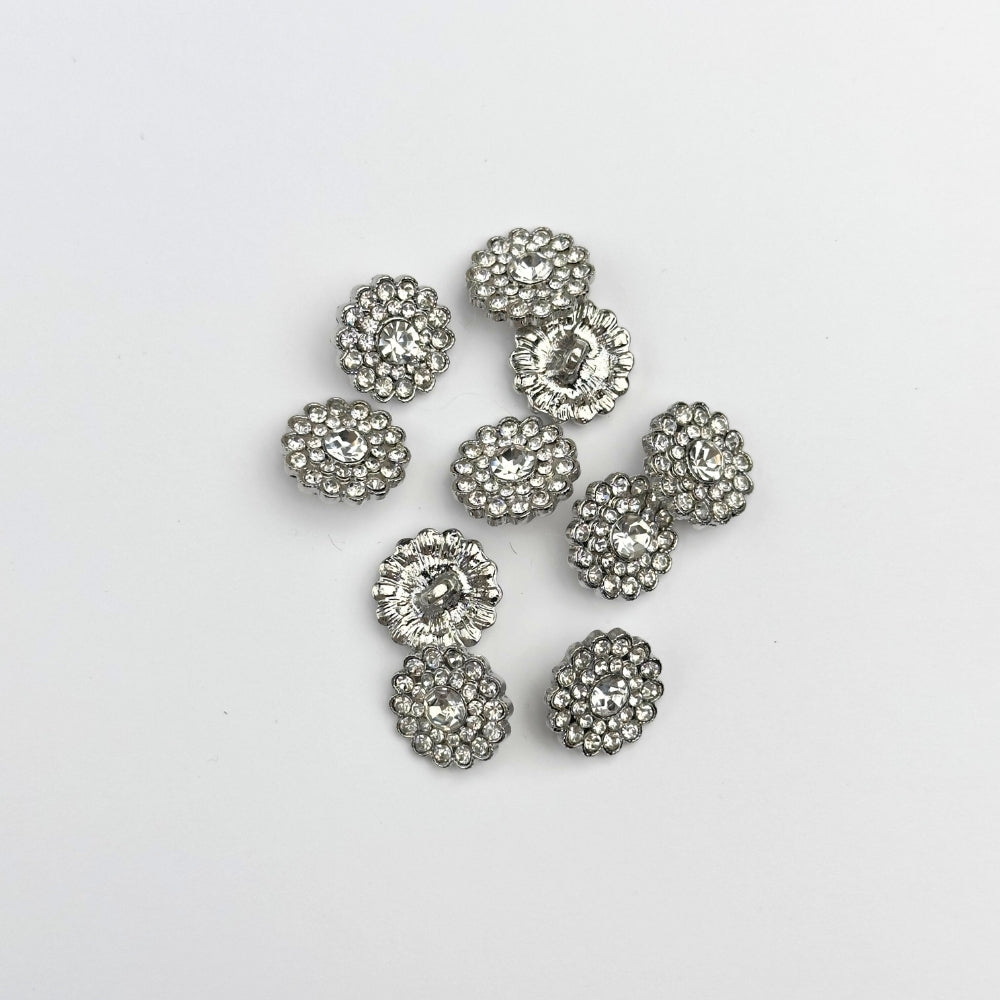 Blingknap - Sølv/Krystal - 15 mm