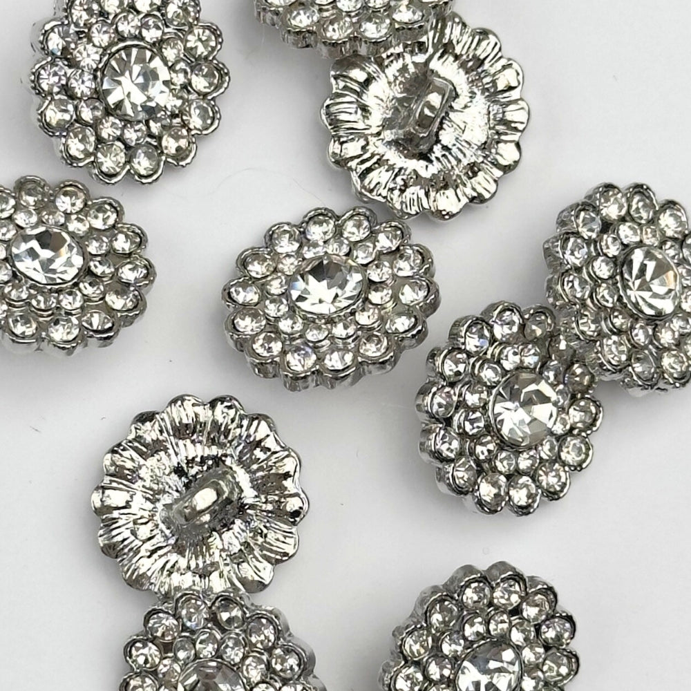 Blingknap - Sølv/Krystal - 15 mm
